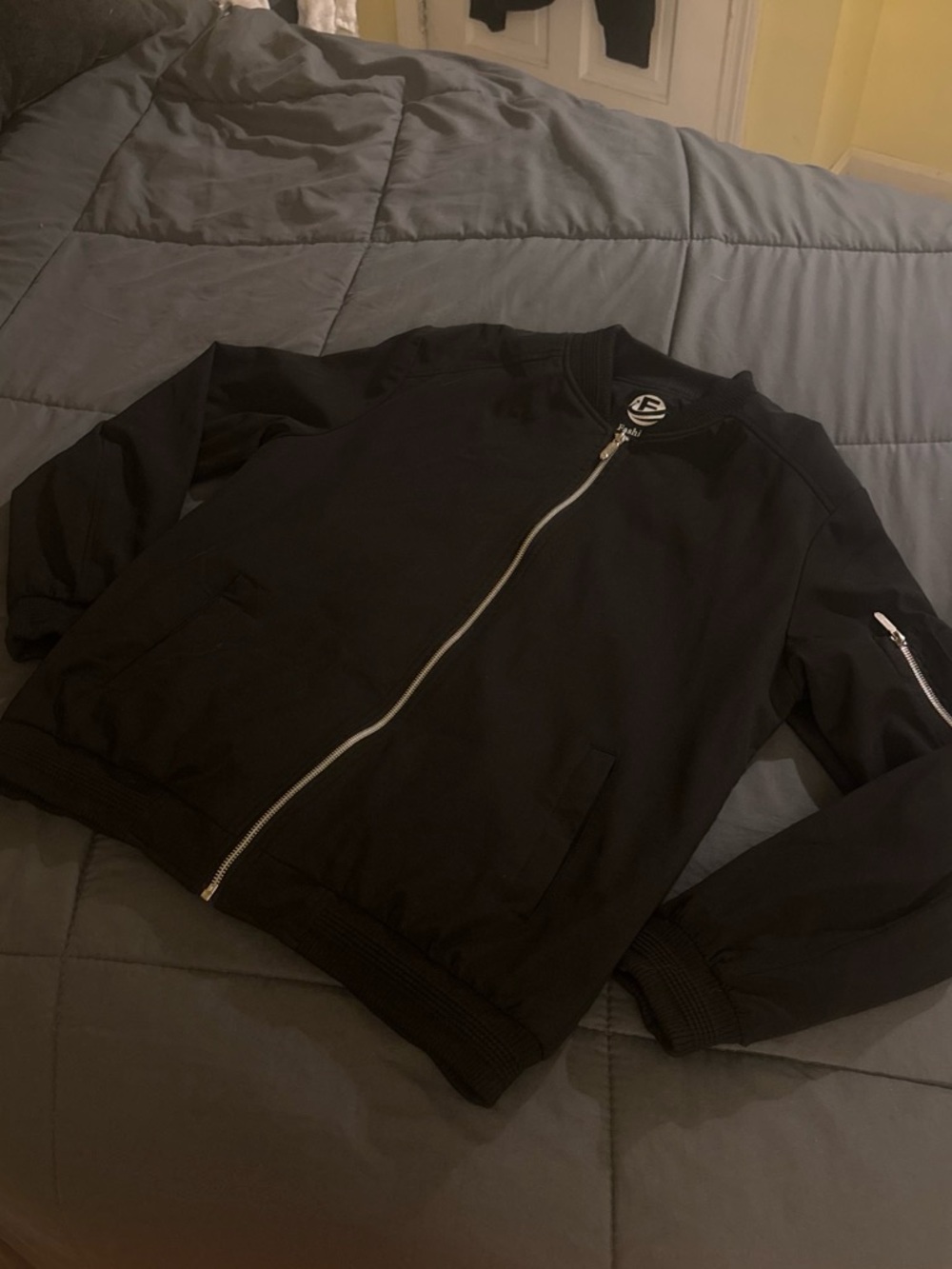 Men's Black Zip-Front Bomber Jacket by Unknown Brand